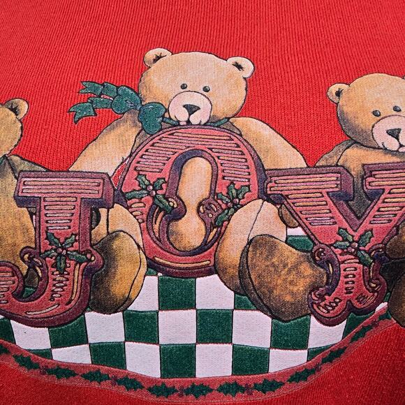 Vintage 90s Miller Sweatshirt XL Joy Teddy Bear Christmas USA Made Mockneck Red - Picture 4 of 11